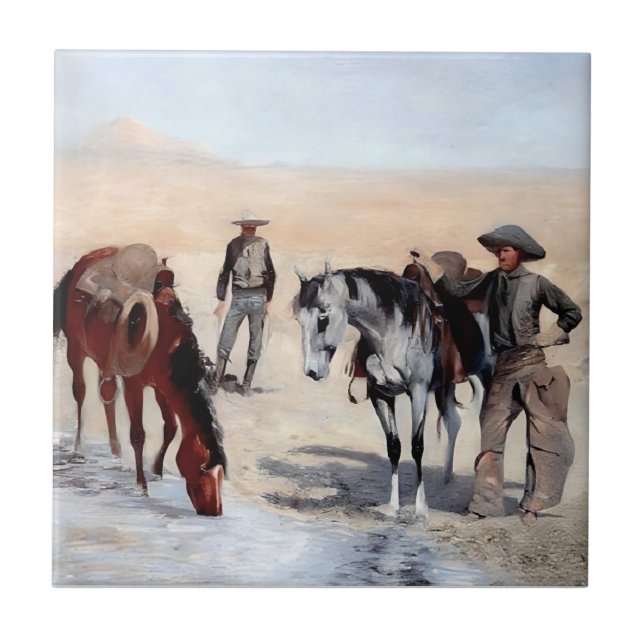 Watering Time Western Art by Edward Borein Tile (Front)