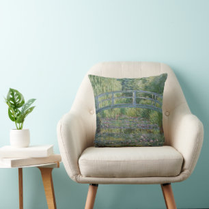 Waterlilies and Japanese Footbridge Throw Pillow