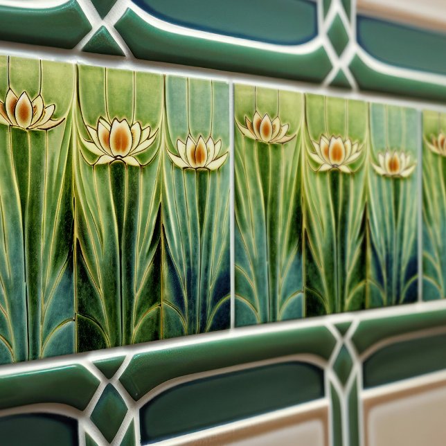 Waterlilies Art Deco Floral Wall Decor Art Nouveau Tile (Creator Uploaded)