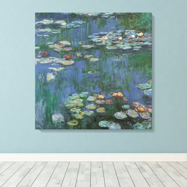 Waterlilies by Claude Monet, Vintage Flowers Canvas Print (Insitu(Wood Floor))