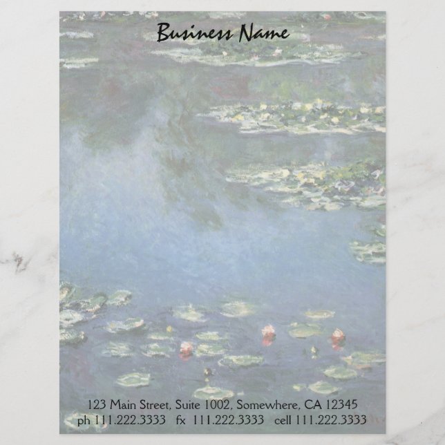 Waterlilies by Claude Monet, Vintage Flowers Letterhead (Front)