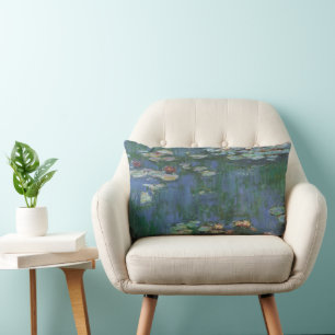 Waterlilies by Claude Monet, Vintage Flowers Lumbar Pillow