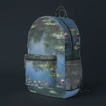 Waterlilies by Claude Monet, Vintage Flowers Printed Backpack<br><div class="desc">Water Lilies (1906) by Claude Monet is a vintage impressionism fine art landscape floral painting. It is one of many variations of water lily paintings that Monet painted in his flower garden in Giverny, France. Waterlily flowers in a spring season pond. About the artist: Claude Monet (1840-1926) was a founder...</div>