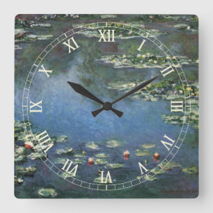 Waterlilies by Claude Monet, Vintage Flowers Square Wall Clock
