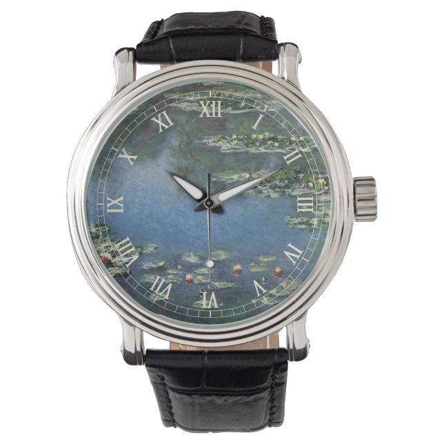 Waterlilies by Claude Monet, Vintage Flowers Watch (Front)