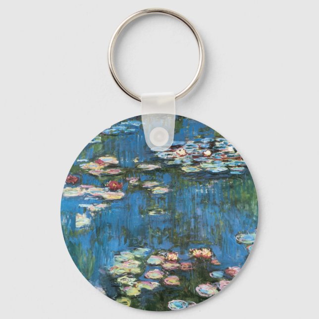 Waterlilies by Claude Monet, Vintage Impressionism Keychain (Front)