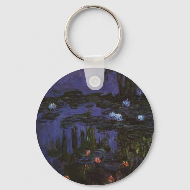 Waterlilies by Claude Monet, Vintage Impressionism Keychain (Front)