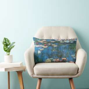Waterlilies by Claude Monet, Vintage Impressionism Lumbar Pillow
