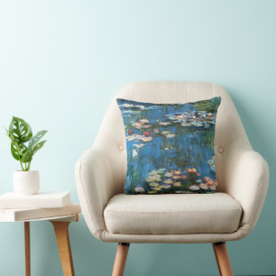 Waterlilies by Claude Monet, Vintage Impressionism Throw Pillow