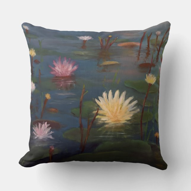 Waterlilies Days End Throw Pillow (Front)