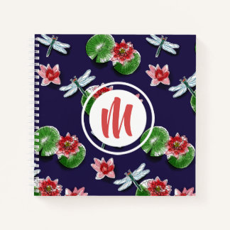 Waterlilies & Dragonflies Monogram Sketch|Notebook Notebook
