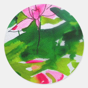 Waterlily abstract watercolour flower art classic round sticker