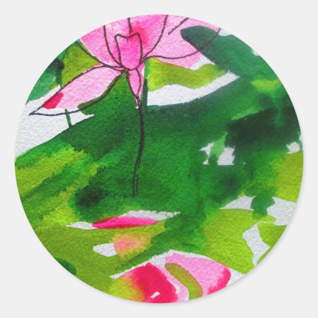 Waterlily abstract watercolour flower art classic round sticker (Front)