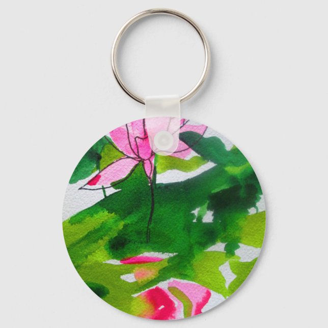 Waterlily abstract watercolour flower art keychain (Front)