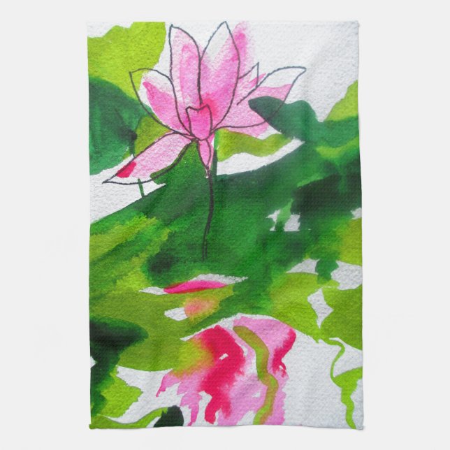 Waterlily abstract watercolour flower art kitchen towel (Vertical)