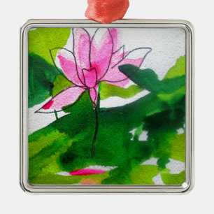 Waterlily abstract watercolour flower art metal ornament