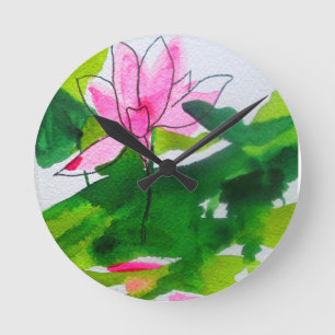 Waterlily abstract watercolour flower art round clock