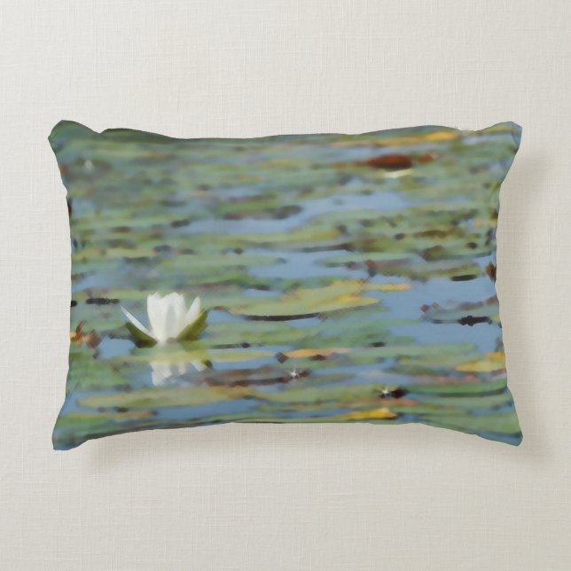 Waterlily Lake Flower Watercolor Accent Pillow (Front)