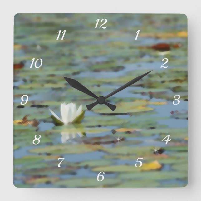 Waterlily Lake Flower Watercolor Wall Clock (Front)