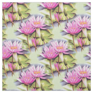 Waterlily lilypads pink watercolor art fabric