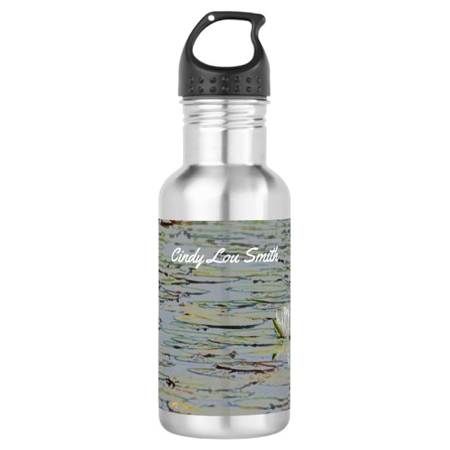 Waterlily Pond Lake Flower Water Bottle (Front)