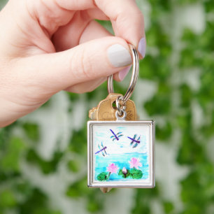 Waterlily Pond Painting Dragonfly Keychain