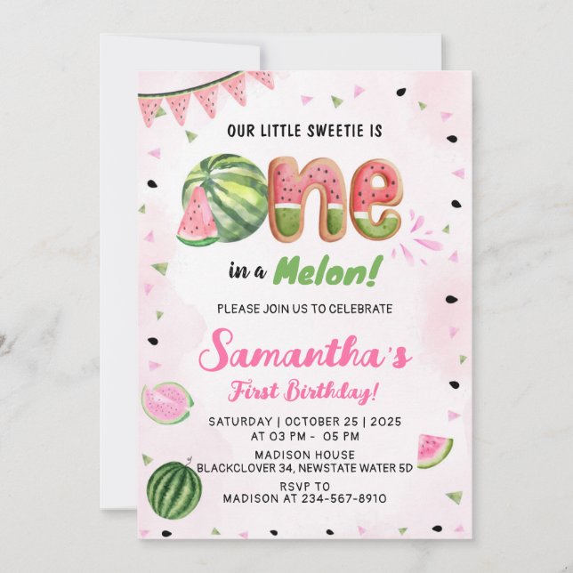 Watermelon 1er Anniversaire Fête Invitation (Devant)