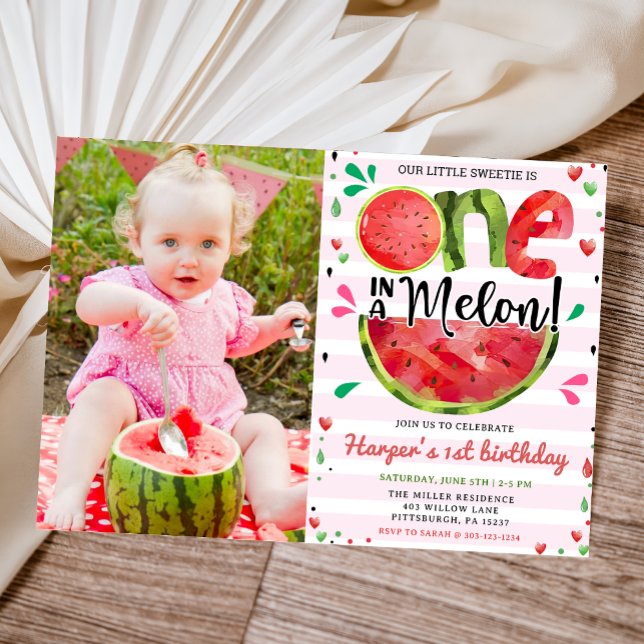 Watermelon 1er Anniversaire Fête Photo Invitation (Créateur téléchargé)