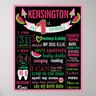 Watermelon 1st birthday chalkboard sign poster