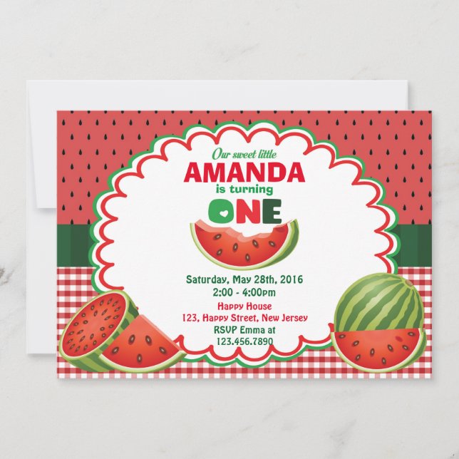 Watermelon 1st Birthday Invitation (Front)