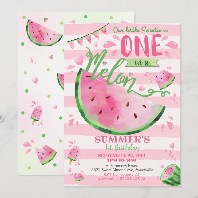 Watermelon 1st Birthday Invitation (Front/Back)