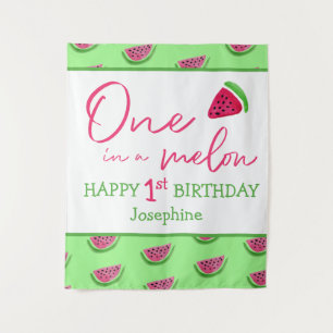 Watermelon 1st birthday One in a melon backdrop Tapestry