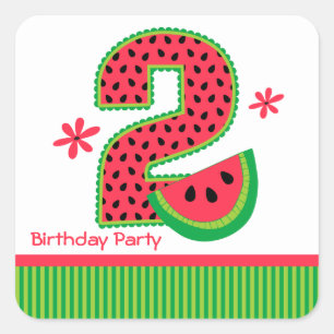 Watermelon 2nd Birthday Stripe Square Sticker