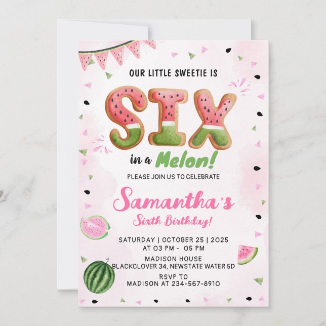 Watermelon 6h Anniversaire Fête Invitation (Devant)