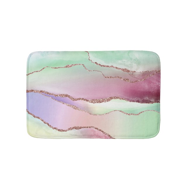 Watermelon Agate | Neo Mint Green and Cassis Pink Bath Mat (Front)