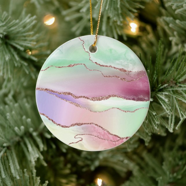 Watermelon Agate | Neo Mint Green and Cassis Pink Ceramic Ornament (Tree)