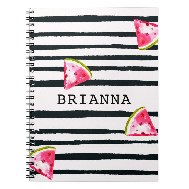 Watermelon and Black Stripe Summer Chic Notebook (Front)
