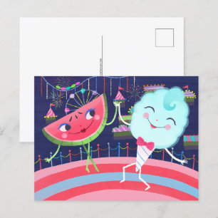 Watermelon and Cotton Candy Carnival Postcard