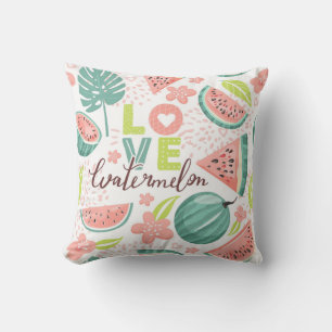 Watermelon and Flowers Outdoor Pillow