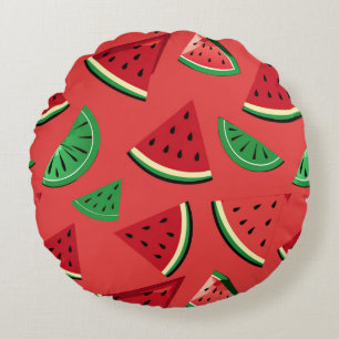 Watermelon and lime slices round pillow