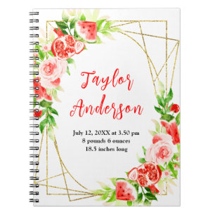 Watermelon and Pomegranate Baby Birth Stats Notebook