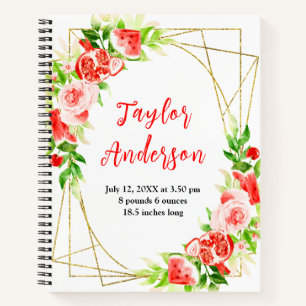 Watermelon and Pomegranate Baby Birth Stats Notebook