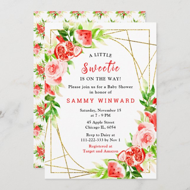 Watermelon and Pomegranate Baby Shower Invitation (Front/Back)
