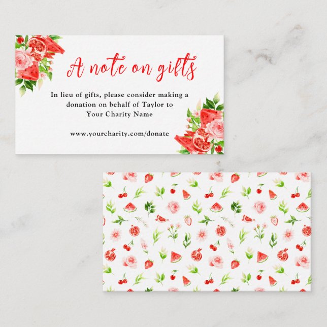 Watermelon and Pomegranate Birthday A Note On Gift Enclosure Card (Front/Back)