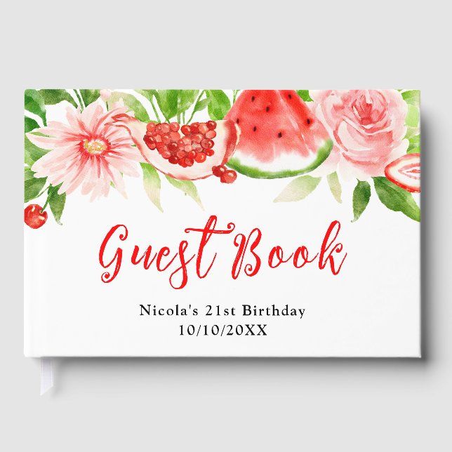 Watermelon and Pomegranate Birthday Guest Book (Front)