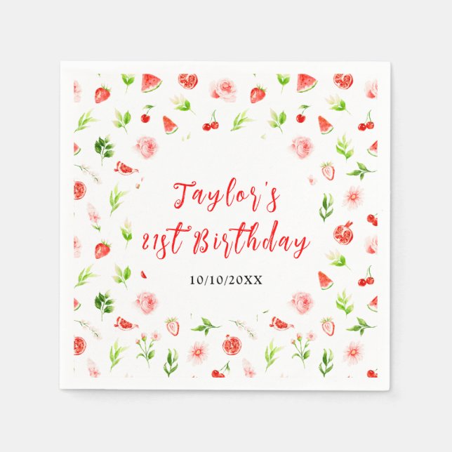 Watermelon and Pomegranate Birthday Napkin (Front)