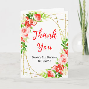Watermelon and Pomegranate Birthday Thank You Card