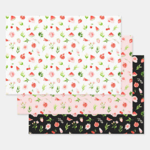 Watermelon and Pomegranate Pattern Wrapping Paper Sheet