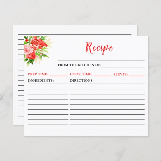 Watermelon and Pomegranate Recipe Card (Front/Back)