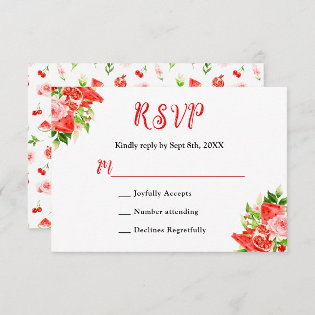 Watermelon and Pomegranate Wedding RSVP Card (Front/Back)